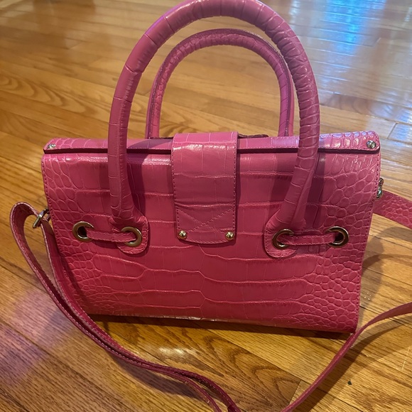 Lightly used Calfskin Crocodile Embossed Medium Rosalie Satchel Fuchsia - Picture 7 of 15